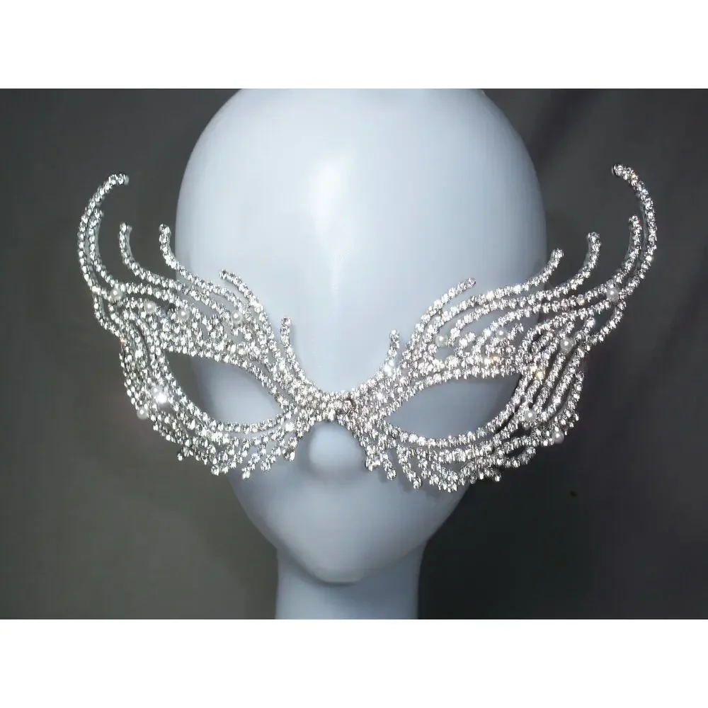rhinestone mask, silver mask, bridal halloween masquerade ball costume mask